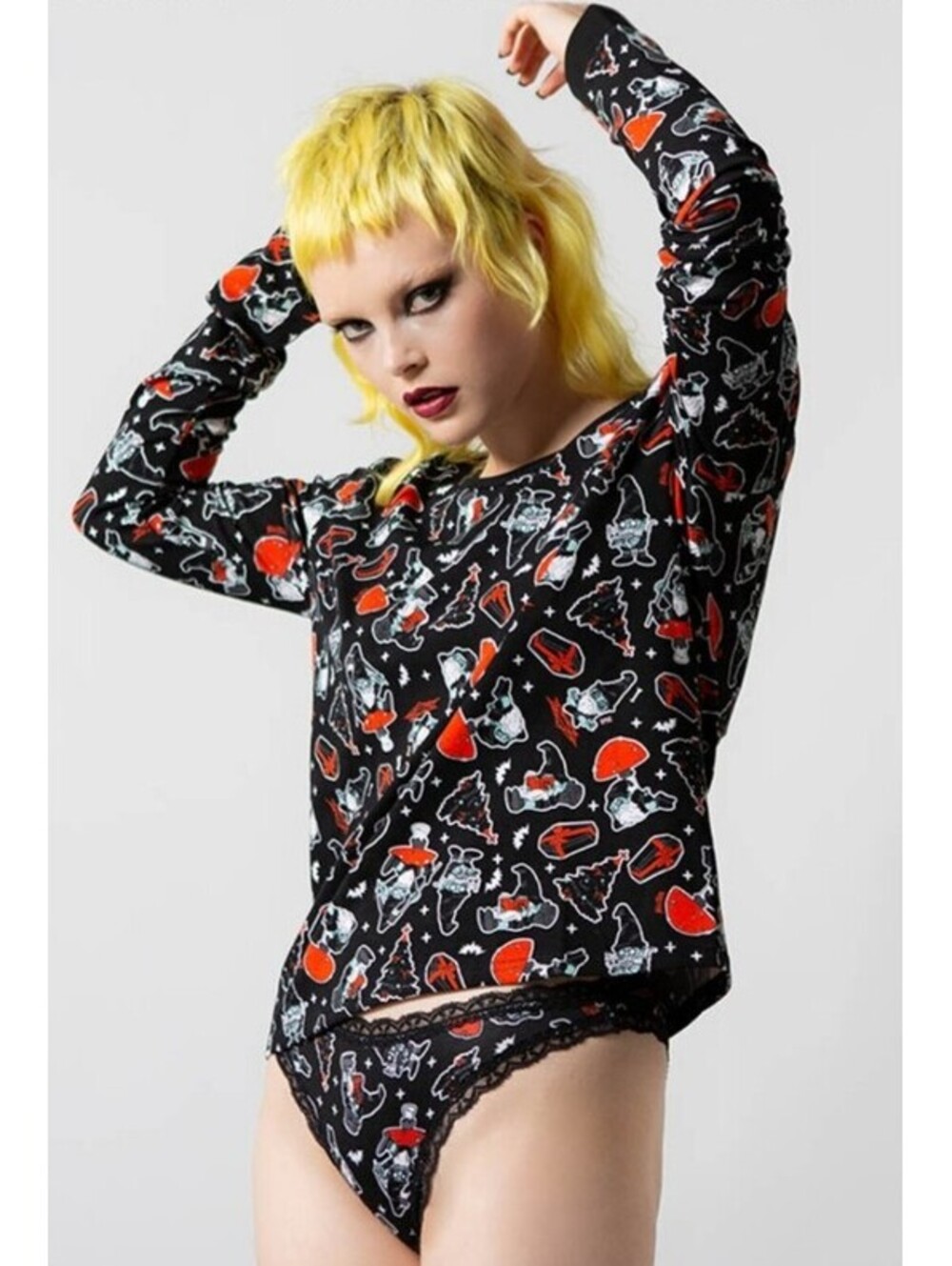 Killstar Gnomies Long Sleeve Top Lounge Shirt Women's Size Small NEW